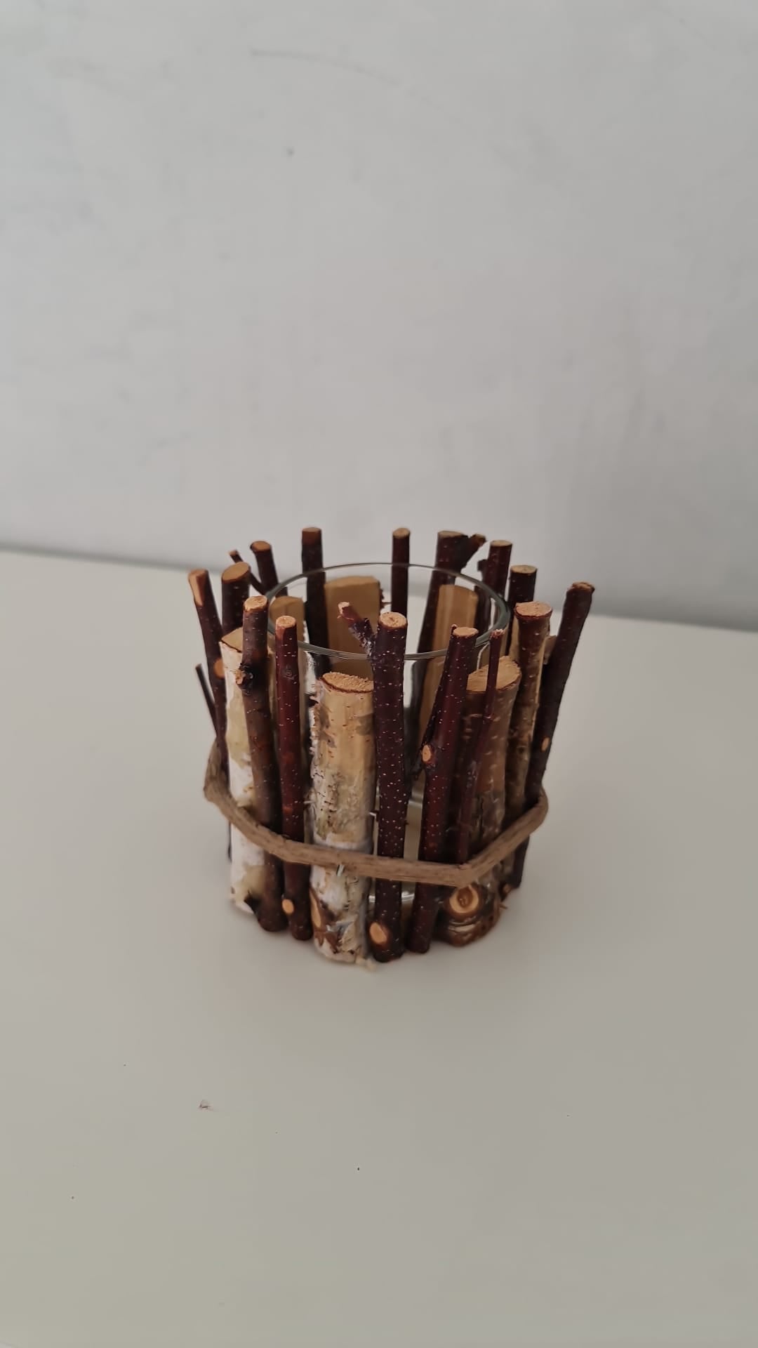 Bild von Kerzenglas mit Holzrand MIETEN