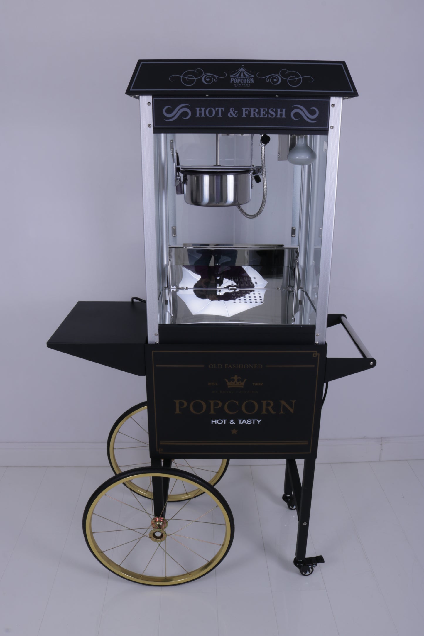 Popcornmaschine mit Wagen (Schwarz / Weiß) MIETEN Popcorn Hochzeit