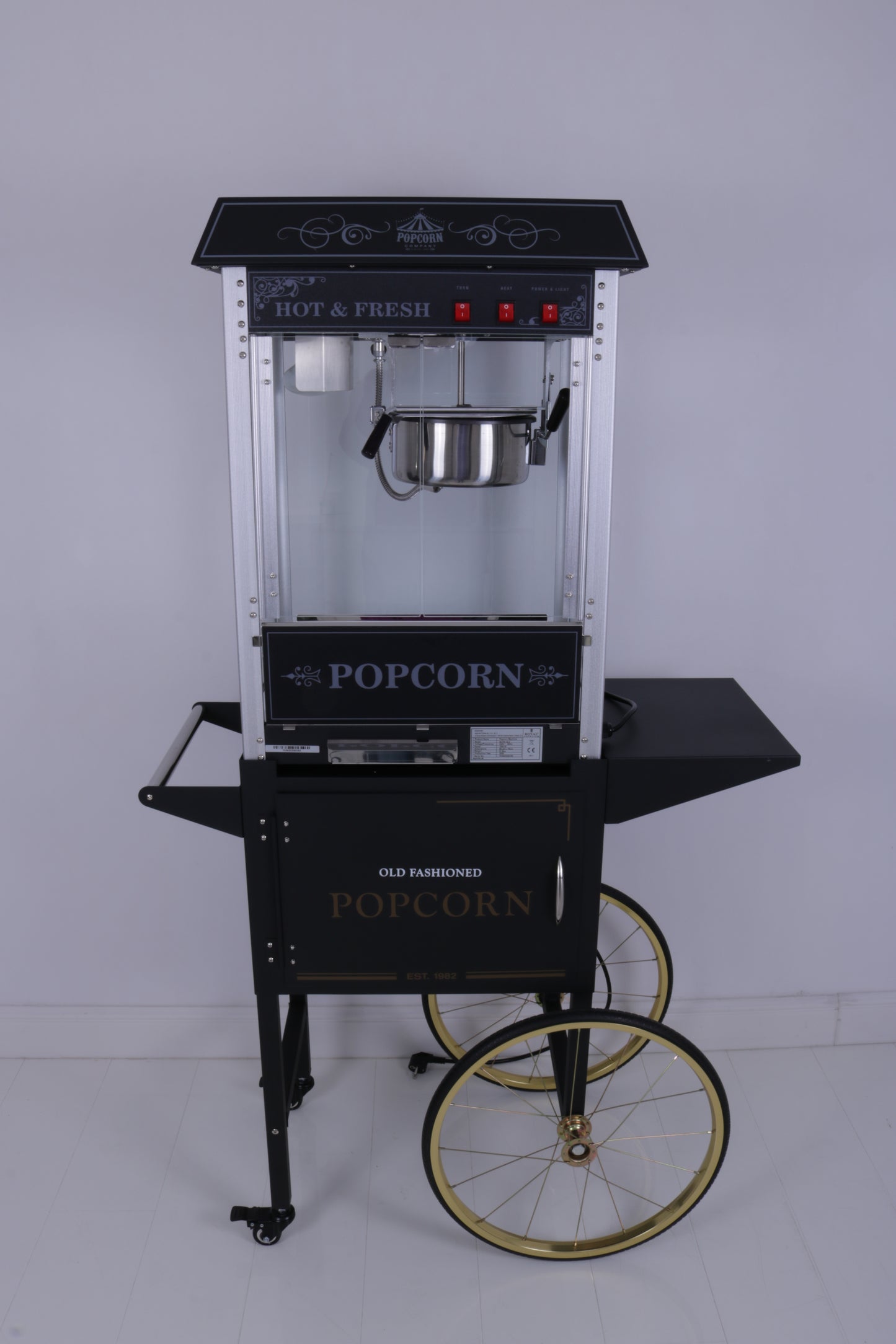 Popcornmaschine mit Wagen (Schwarz / Weiß) MIETEN Popcorn Hochzeit