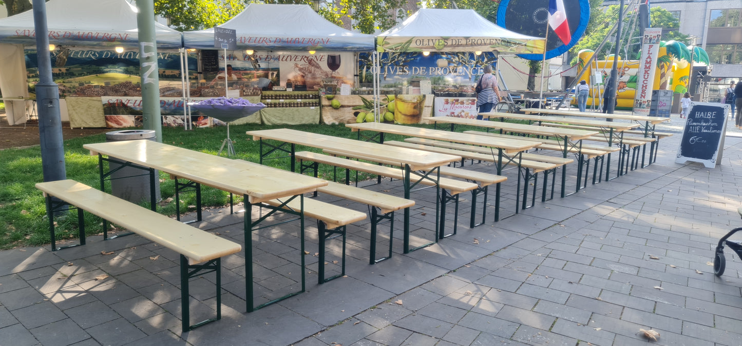 Bierzeltgarnitur (2 Bänke, 1 Tisch 50cm breit) MIETEN Festzeltgarnitur Anlieferung möglich Hussen