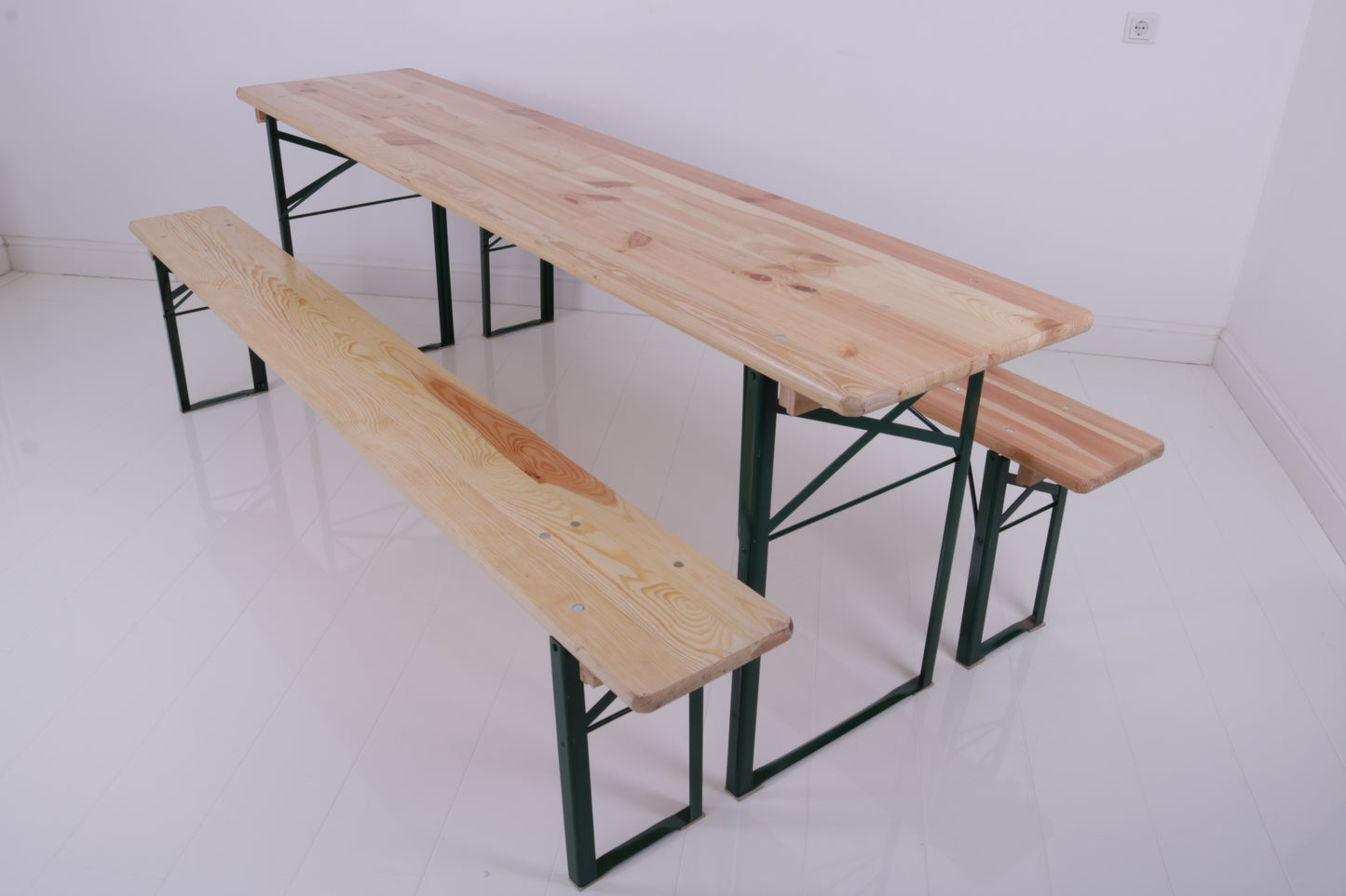 Bierzeltgarnitur (2 Bänke, 1 Tisch 50cm breit) MIETEN Festzeltgarnitur Anlieferung möglich Hussen