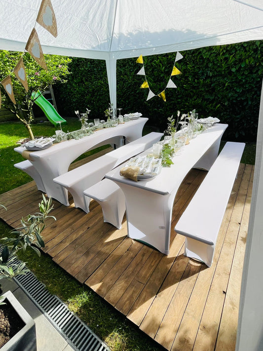 Bild von Hussen f. Bierzeltgarnitur (Weiß) 2. Wahl, Gereinigt** MIETEN 