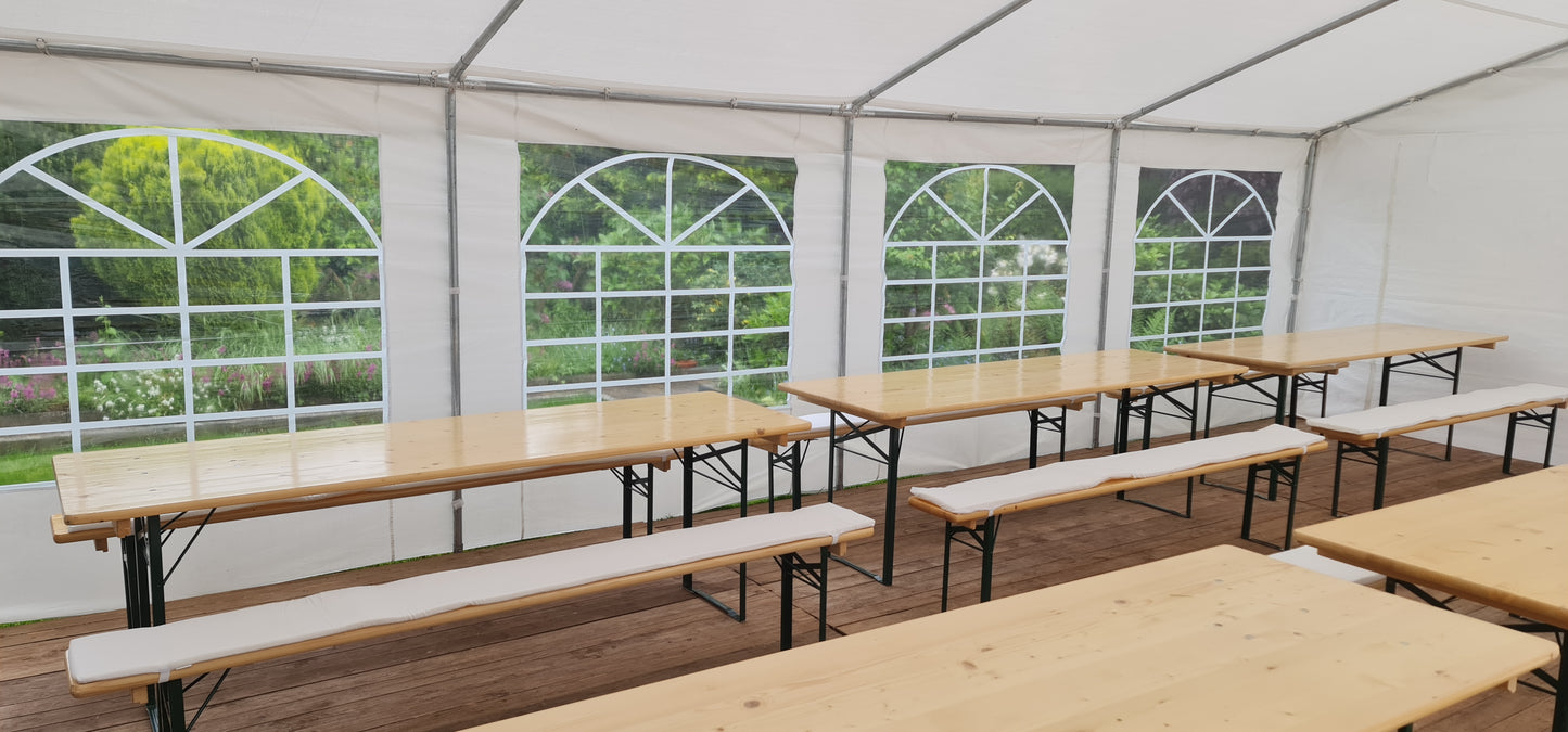 Extra breite Bierzeltgarnitur Set (2 Bänke, 1 Tisch 70cm breit)  MIETEN Festzeltgarnitur Anlieferung möglich Hussen