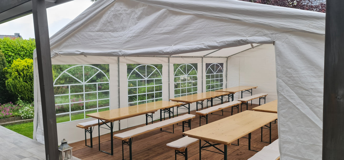 Extra breite Bierzeltgarnitur Set (2 Bänke, 1 Tisch 70cm breit)  MIETEN Festzeltgarnitur Anlieferung möglich Hussen